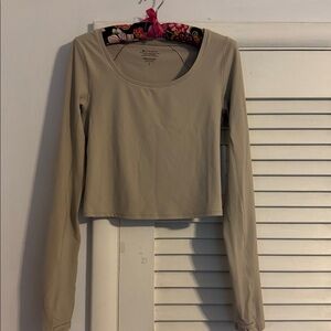 Athleta Bone Transcend Contrast Stitch Top